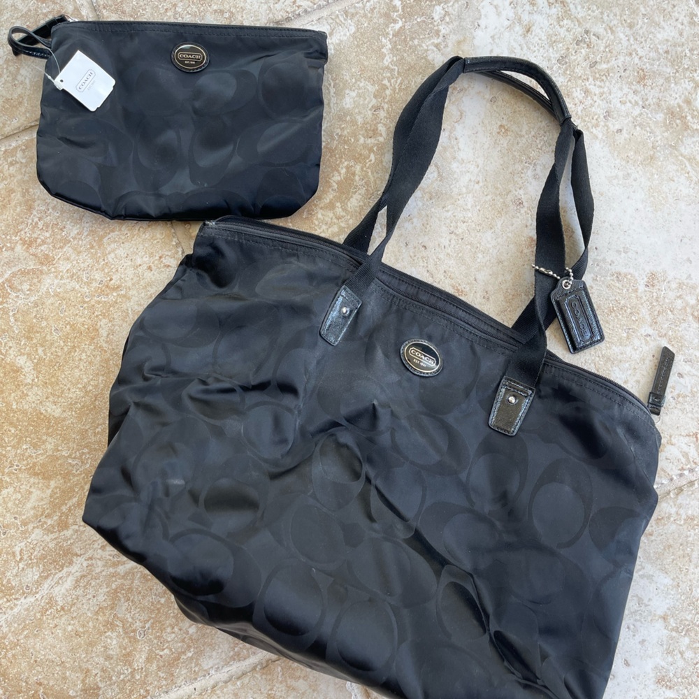 Coach black Signature packable tote and pouch